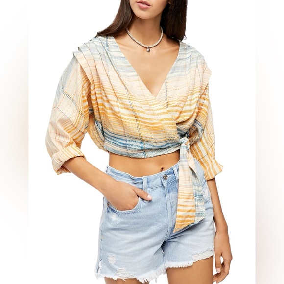 NWT Free People Maldives Wrap Top in Misty Combo. Sz M Ptp 24” - Picture 2 of 12